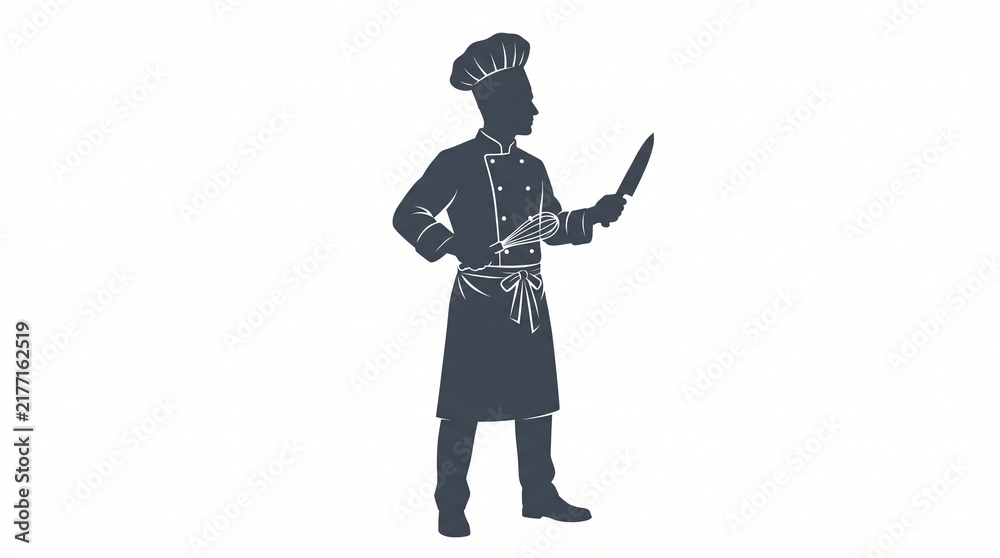 Obraz premium Silhouette of a professional chef holding a kitchen knife isolated on white background