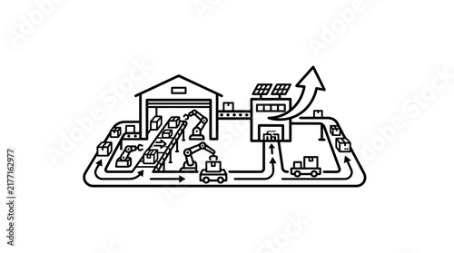 Smart Automated Factory and Logistics Line Art Vector