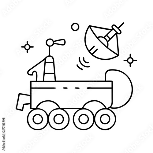 Fire truck with satellite dish and tools icon - Minimalist vector icon of a fire truck equipped with tools and a satellite dish for emergency services