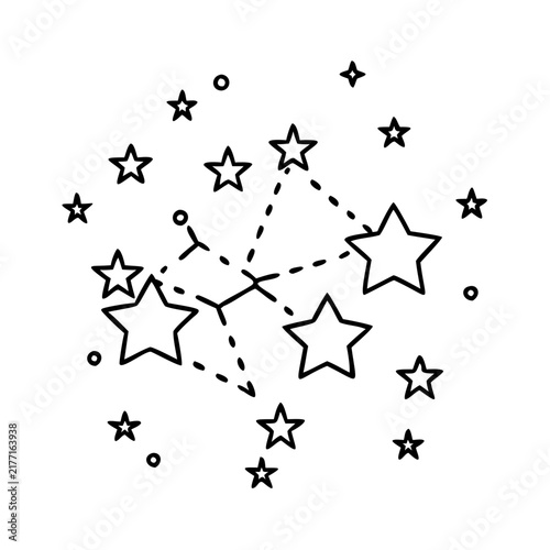 Simple star and constellation vector illustration - Clean vector stars connected by dotted lines forming a constellation pattern with scattered stars around.