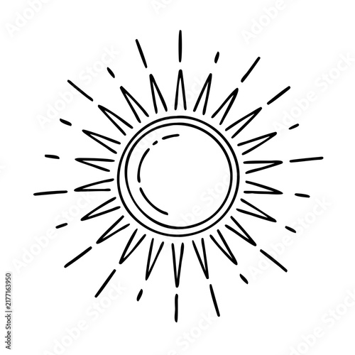 Sun with rays shining brightly in sky - Minimalist vector icon of a sun emitting bright rays against a clean sky backdrop.