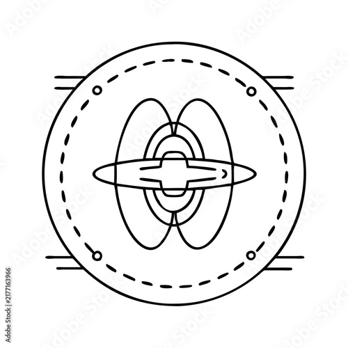 Minimalist atom molecule with electron orbits illustration - Simple vector image showing a basic atom structure with electron orbits, ideal for science and education materials.