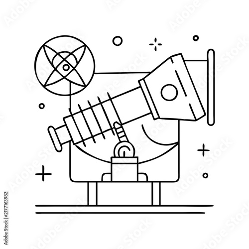 Simple telescope on a tripod illustration - Minimalist vector icon of a telescope mounted on a tripod, ready for stargazing or observation.