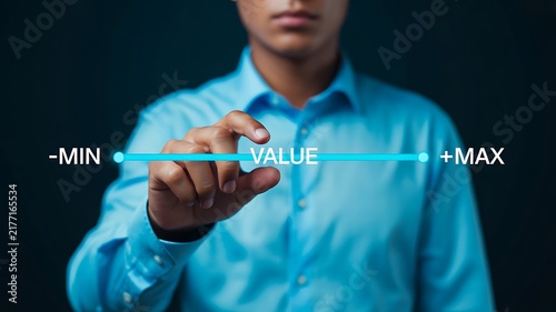 Business strategy concept with professional adjusting value between minimum and maximum levels