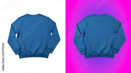 Obraz na plátně Back view of a plain blue crew neck sweatshirt isolated on a white background, f