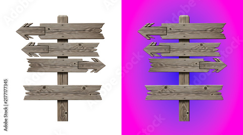 Canvas Print Wooden directional signpost with four blank planks pointing in different directi