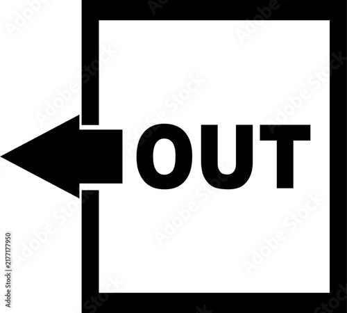 Black OUT Arrow Exit Symbol on White Background
