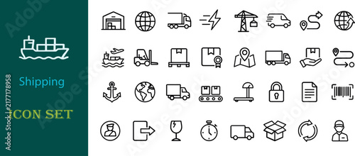 Logistics icons in silhouette for delivery and cargo tracking on a white background