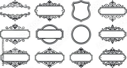 Ornate Decorative Frames and Labels in a Vector Silhouette Collection for Branding