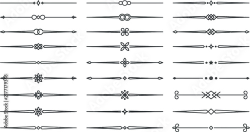 Ornate Horizontal Line Dividers with Decorative Elements in Vector Silhouette Style
