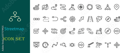 Streetmap icon set with navigation and planning elements for digital and print design projects