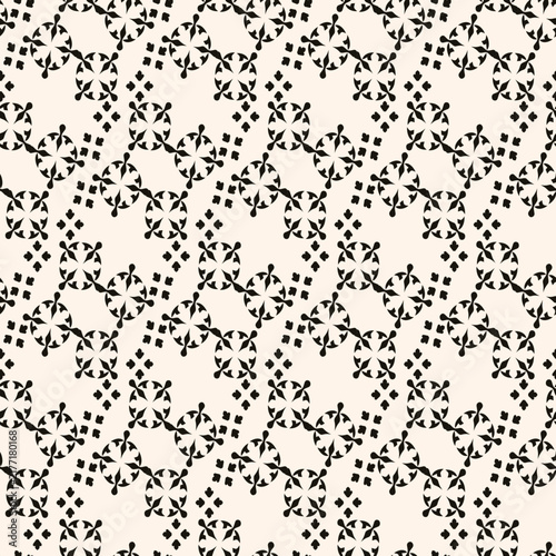 Simple minimalist geometric seamless pattern. Abstract monochrome minimal background with small floral shapes. Subtle repeat design for decor, print.
