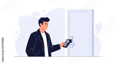 Man Using Access Control Card to Open a Door