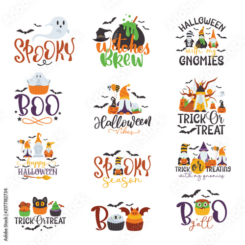 Set of ten halloween typography quote designs for festive apparel and holiday crafts. Halloween Lettering Quotes