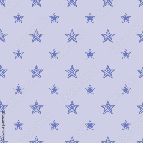 Cute Blue Star Seamless Pattern. Hand drawn patterned doodle stars repeat pattern on soft light blue background.