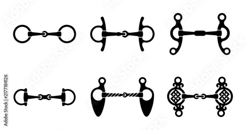 Fotografie Horse Bits Collection, Equestrian Equipment Vector Icons, Metal Bridle Hardware