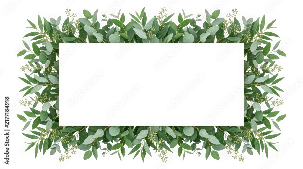 Fototapeta premium Eucalyptus Leaf Frame Composition, Natural Botanical Border, Decorative Greenery Design, Blank Space for Text