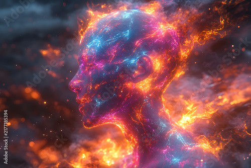 Humanoid Consciousness Awakening with Glowing Energy and Inner Power Concept 3D Digital Art