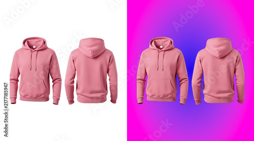 Obraz na plátně A light pink hooded sweatshirt shown from both front and back views, isolated on