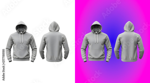 Obraz na plátně Front and back view of a plain light gray hooded sweatshirt with long sleeves an