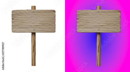 Canvas Print Wooden signpost with a rectangular board and a vertical post, isolated on a whit