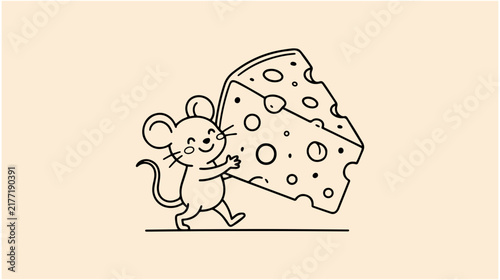 Cute mouse character holding a delicious slice of yellow swiss cheese