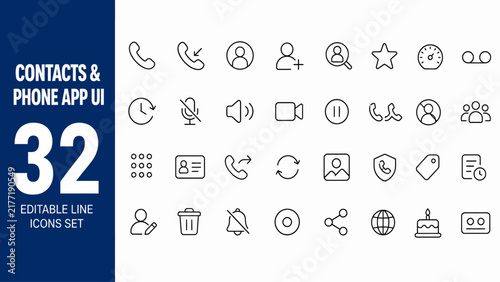 Professional communication and mobile application user interface icons collection featuring contact management caller profile and messaging symbols