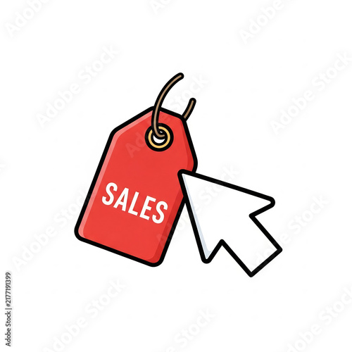 Online sales red price tag with mouse cursor arrow icon