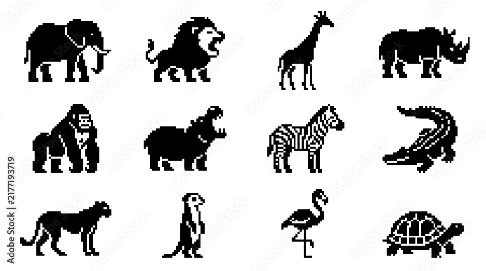 Fototapeta premium African safari animal silhouette icons.