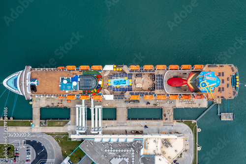 Cruise Ship Docked at Passenger Terminal From Above