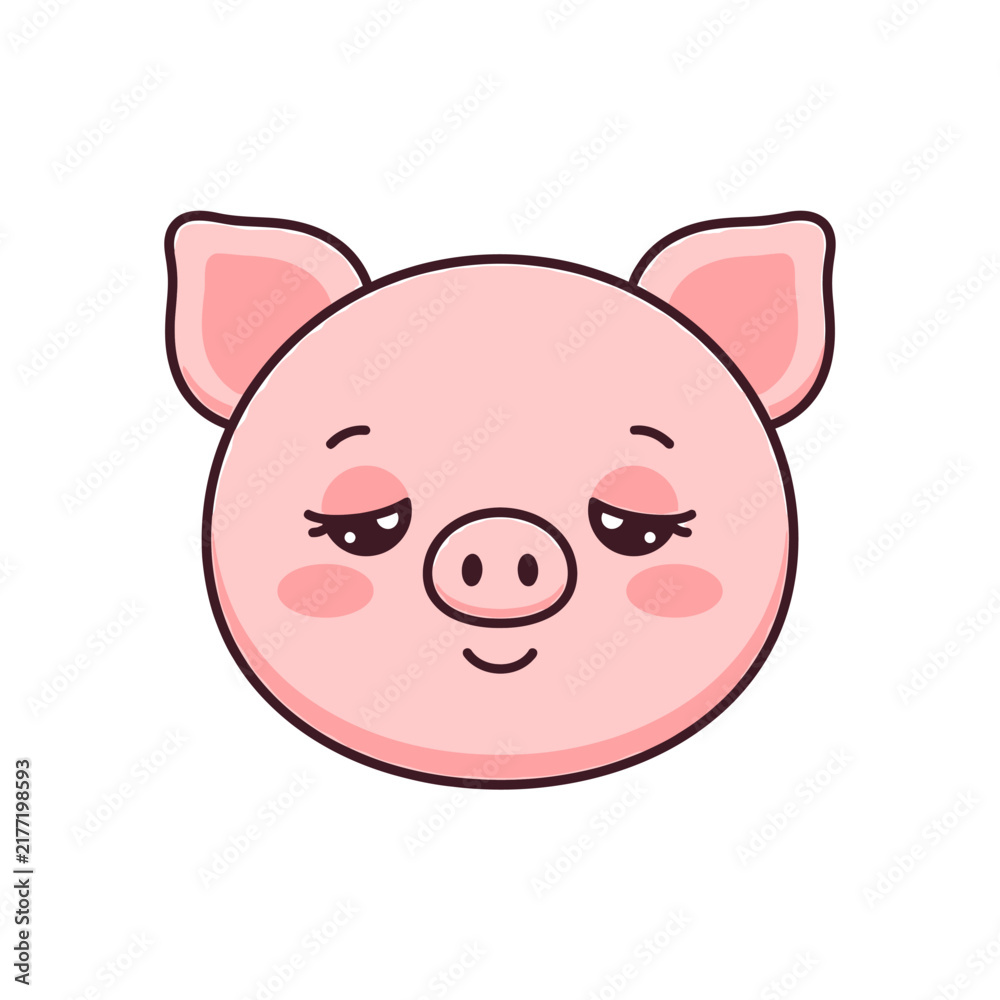 Fototapeta premium Cute Sleepy Pig Face Icon Featuring a Soft Pink Cartoon Animal Character with Droopy Eyelids and Minimalist Pastel Design Elements
