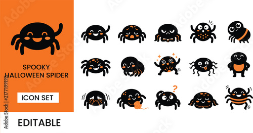 A collection of cute cartoon spider illustrations for halloween projects and decorative crafting activities