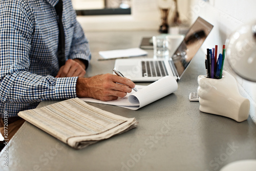 Принти на полотні Laptop, hands, documents with business man in office for account review, budget treasurer and planning