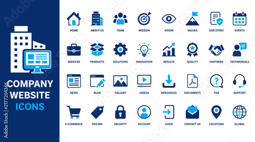 Business website icons set for corporate interface.