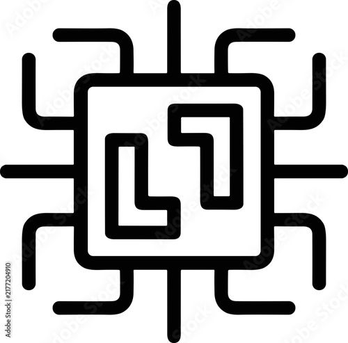 Abstract circuit board chip icon with maze inside, technology concept