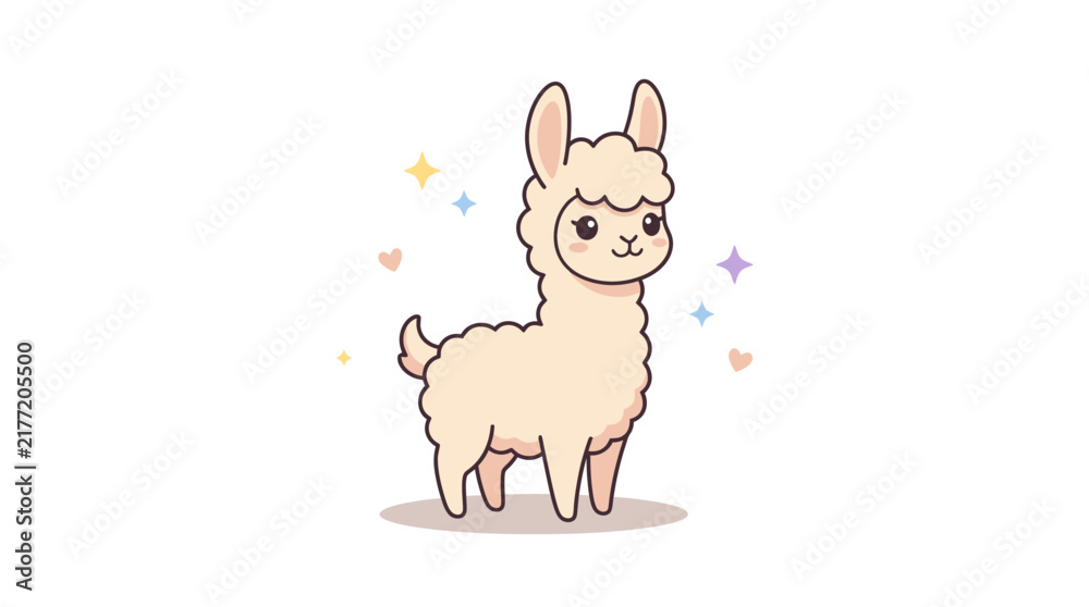 Obraz premium Cute cream alpaca character illustration with sparkles