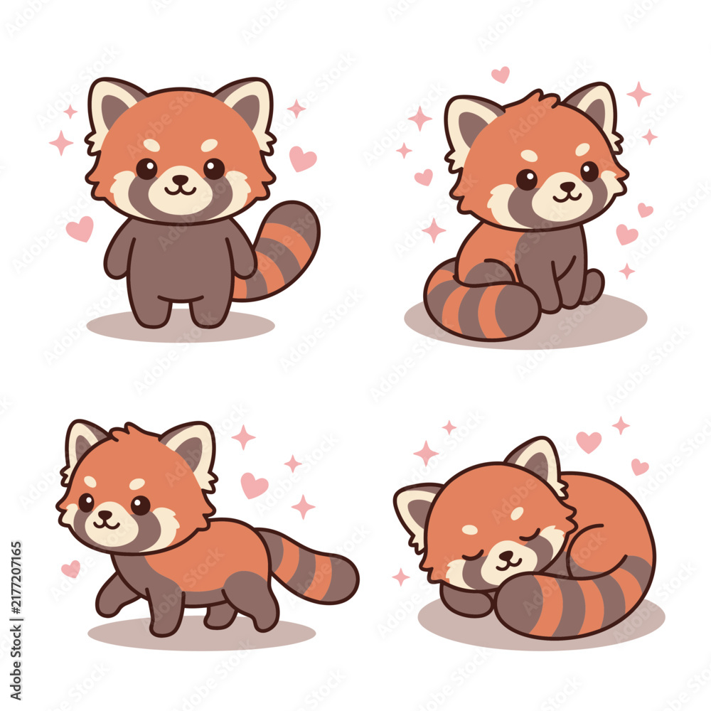 Fototapeta premium Cute red panda character set in various poses.
