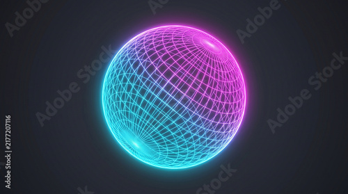 3D Cyan and Magenta Wireframe Sphere Isolated