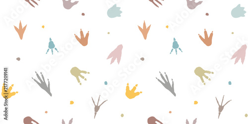 Картината върху платно Cute dinosaur footprint pastel pattern on white background