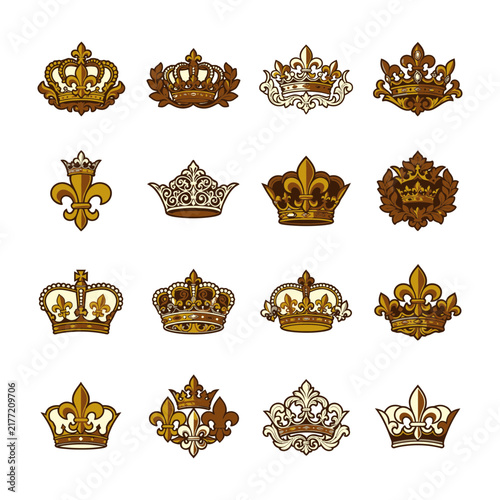 фотографія Collection of ornate crowns and royal crests