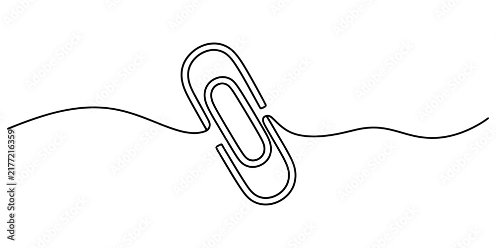 Obraz premium A single continuous line drawing of a metal paper clip icon creating a flowing wavy shape for creative office supplies and simple minimalist stationery design Vector, illustration