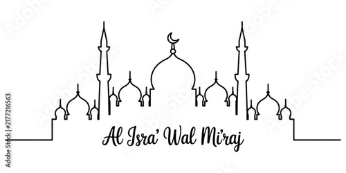 Картината върху платно Minimalist continuous line art design of a beautiful mosque silhouette with text