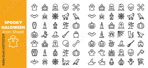 Spooky Halloween Icons Collection in Black and White.