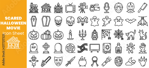 Scary Halloween Movie Icons and Symbols Collection.