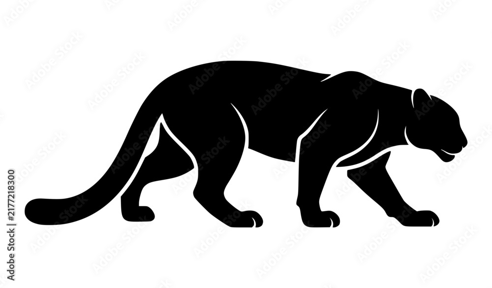 Fototapeta premium Snow Leopard Walking Wildlife Silhouette Black White Vector Icon Set