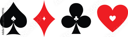 Playing card suits symbols spades diamonds clubs and hearts vector illustration