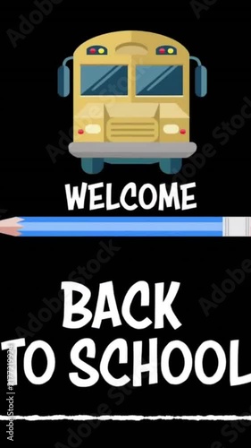 Animation of back to school text over school icons