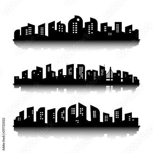 City Skyline Silhouette Set with Reflection