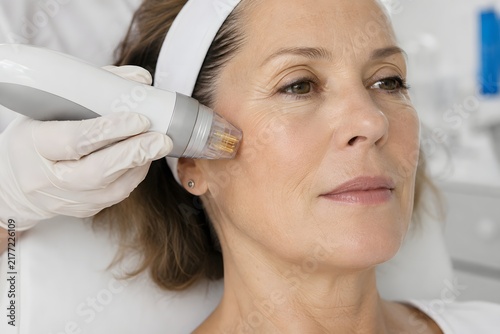 Fractional microneedling rf lifting treatment for skin rejuvenation mature woman