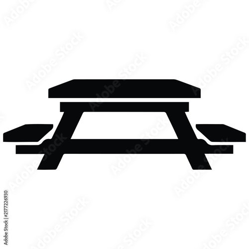 Picnic table silhouette illustration showing outdoor wooden furniture in line art style.